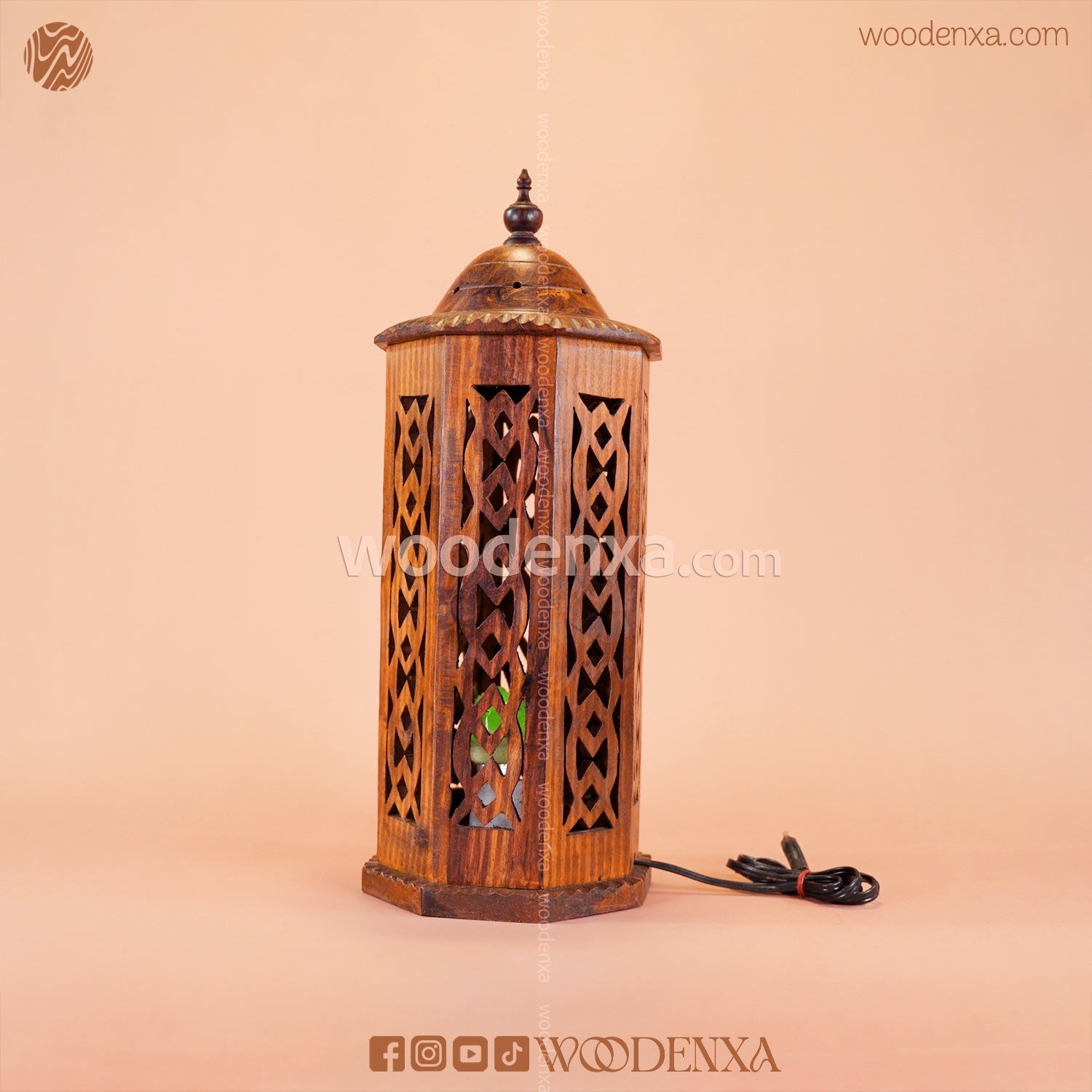 Large Rustic Rounded Wooden Lamp with
