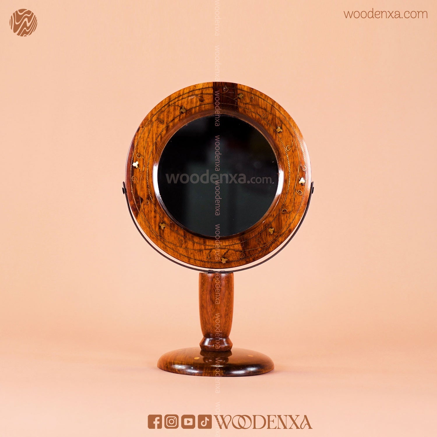 Sheesham Wood Portable Makeup Mirror with
