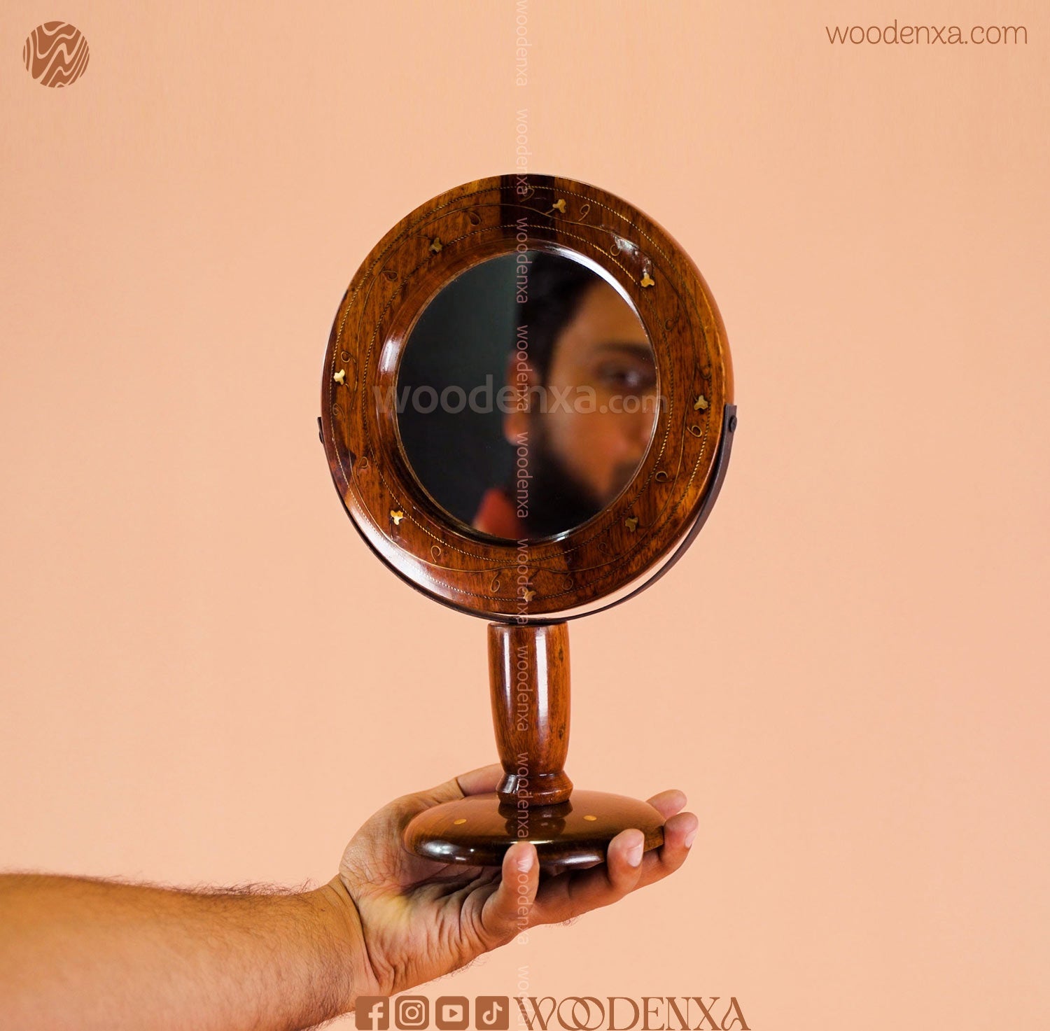 Sheesham Wood Portable Makeup Mirror with