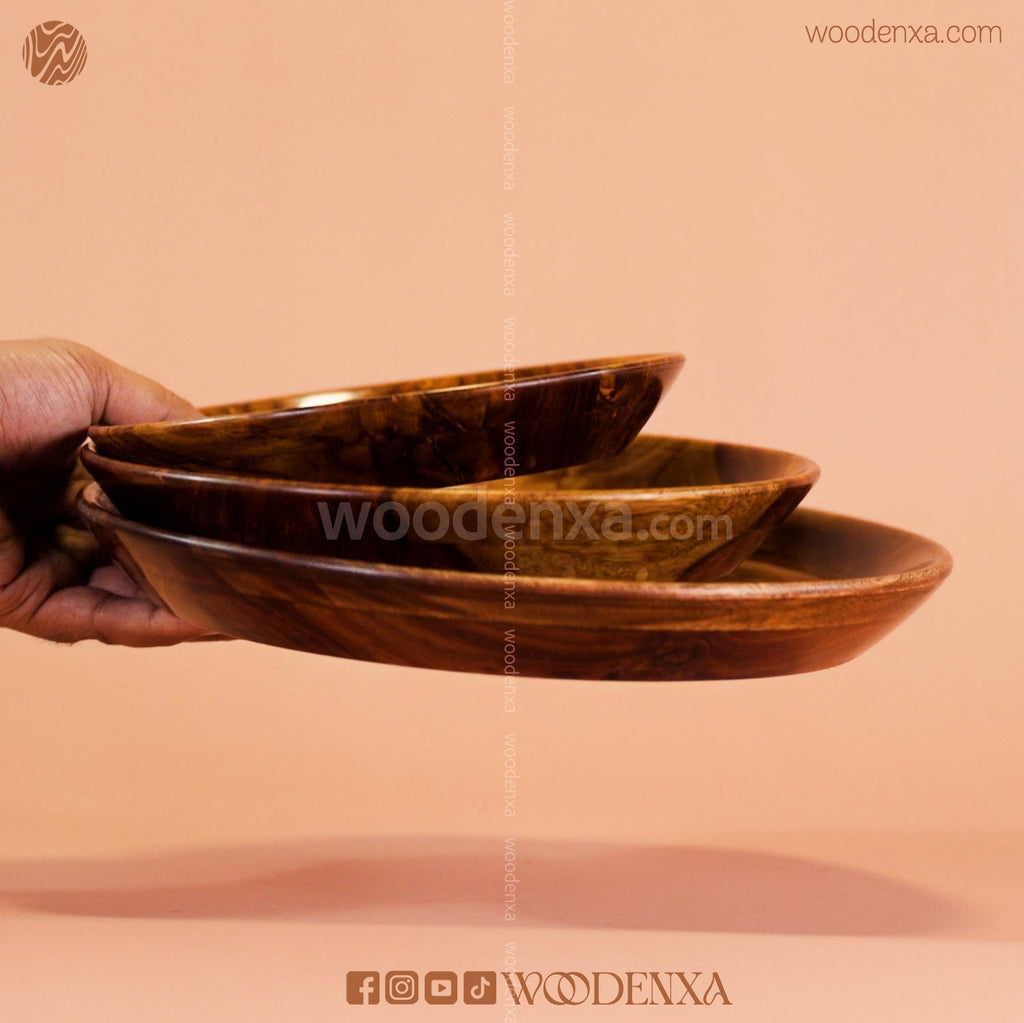 Wooden 3 Plate Set with Artistic