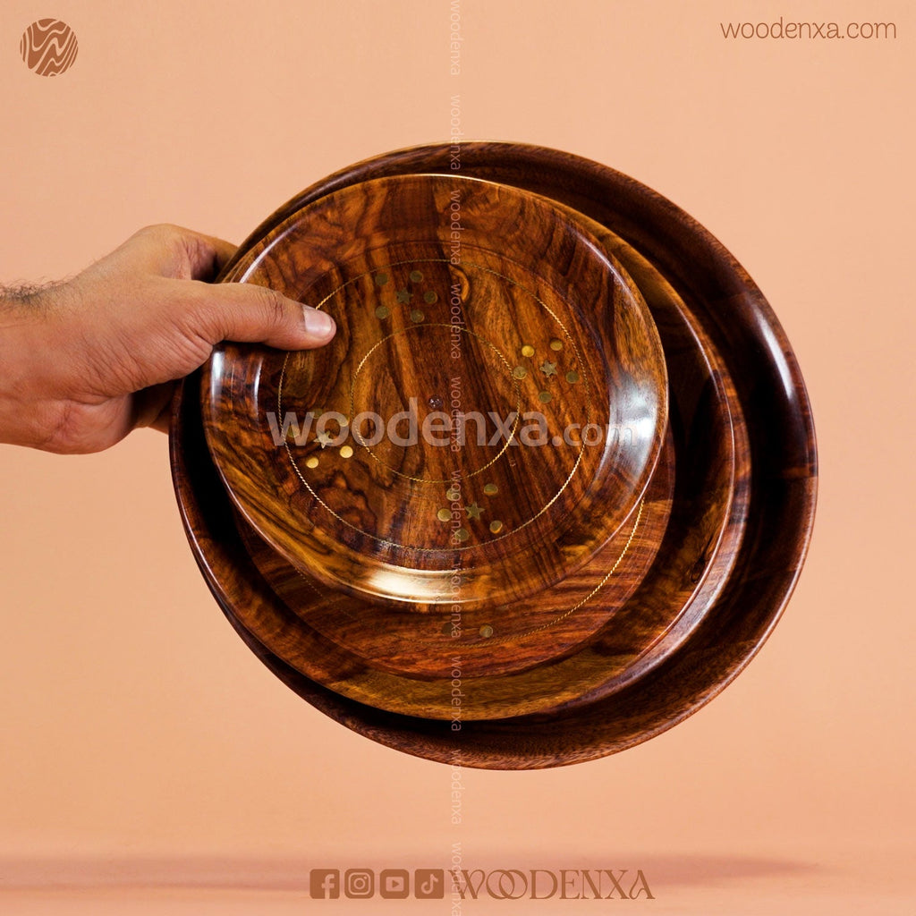 Wooden 3 Plate Set with Artistic