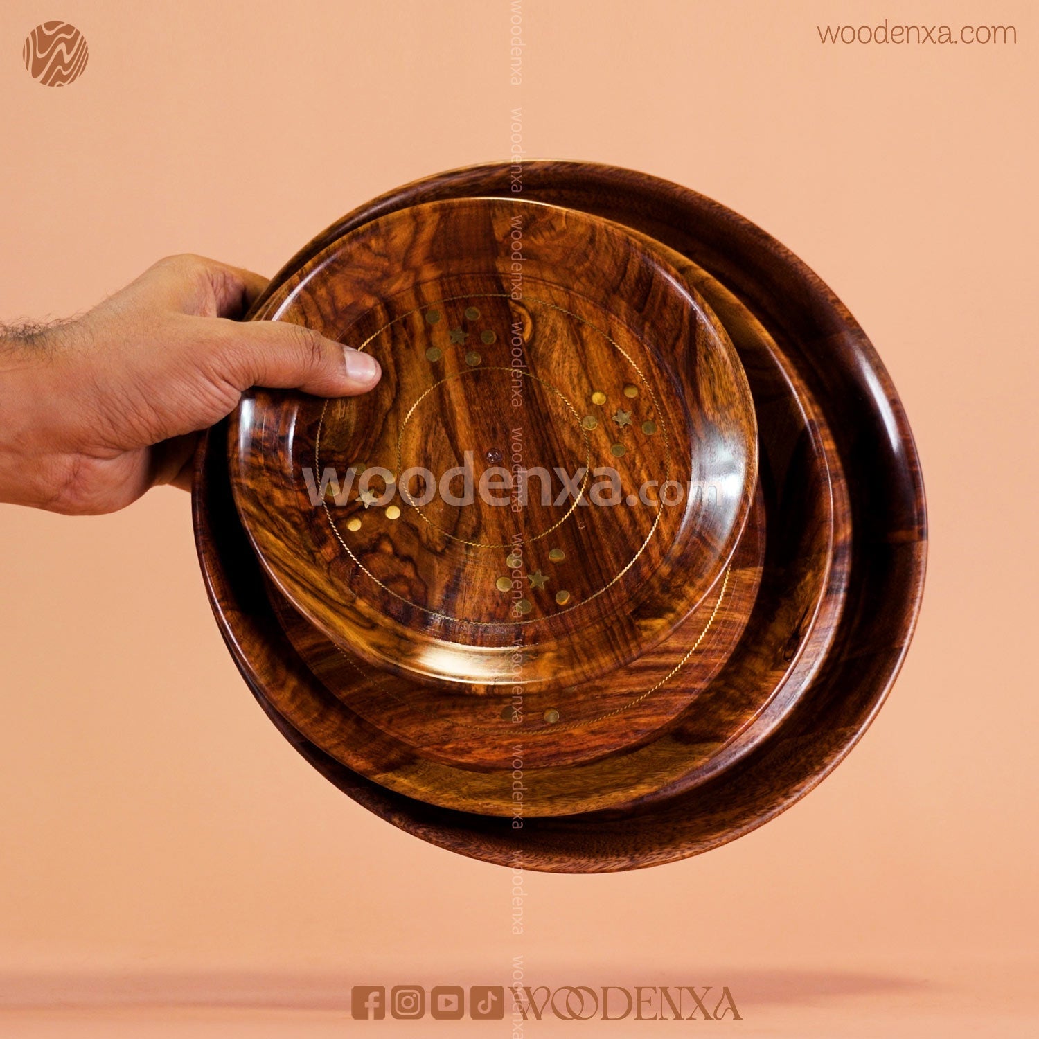 Wooden 3 Plate Set with Artistic