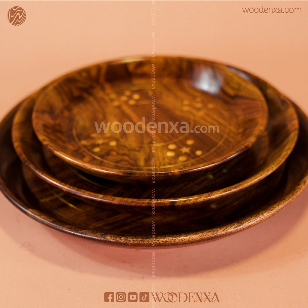 Wooden 3 Plate Set with Artistic