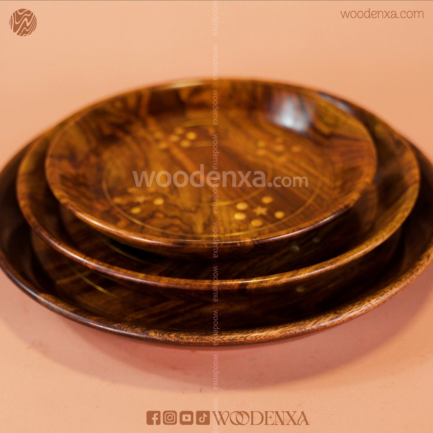 Wooden 3 Plate Set with Artistic
