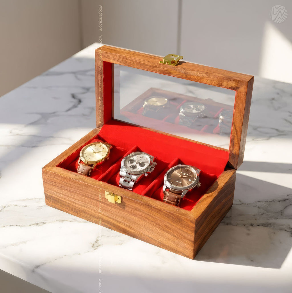 3 Watch Wooden Box with Glass