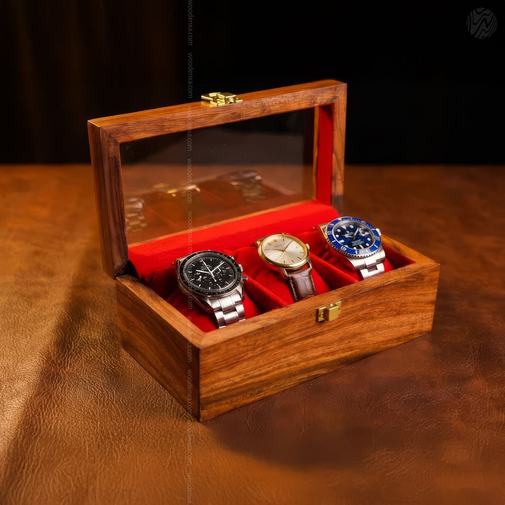 3 Watch Wooden Box with Glass
