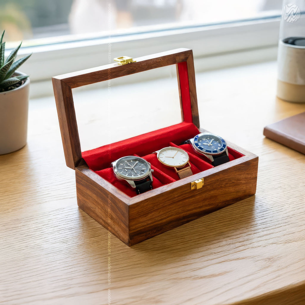 3 Watch Wooden Box with Glass