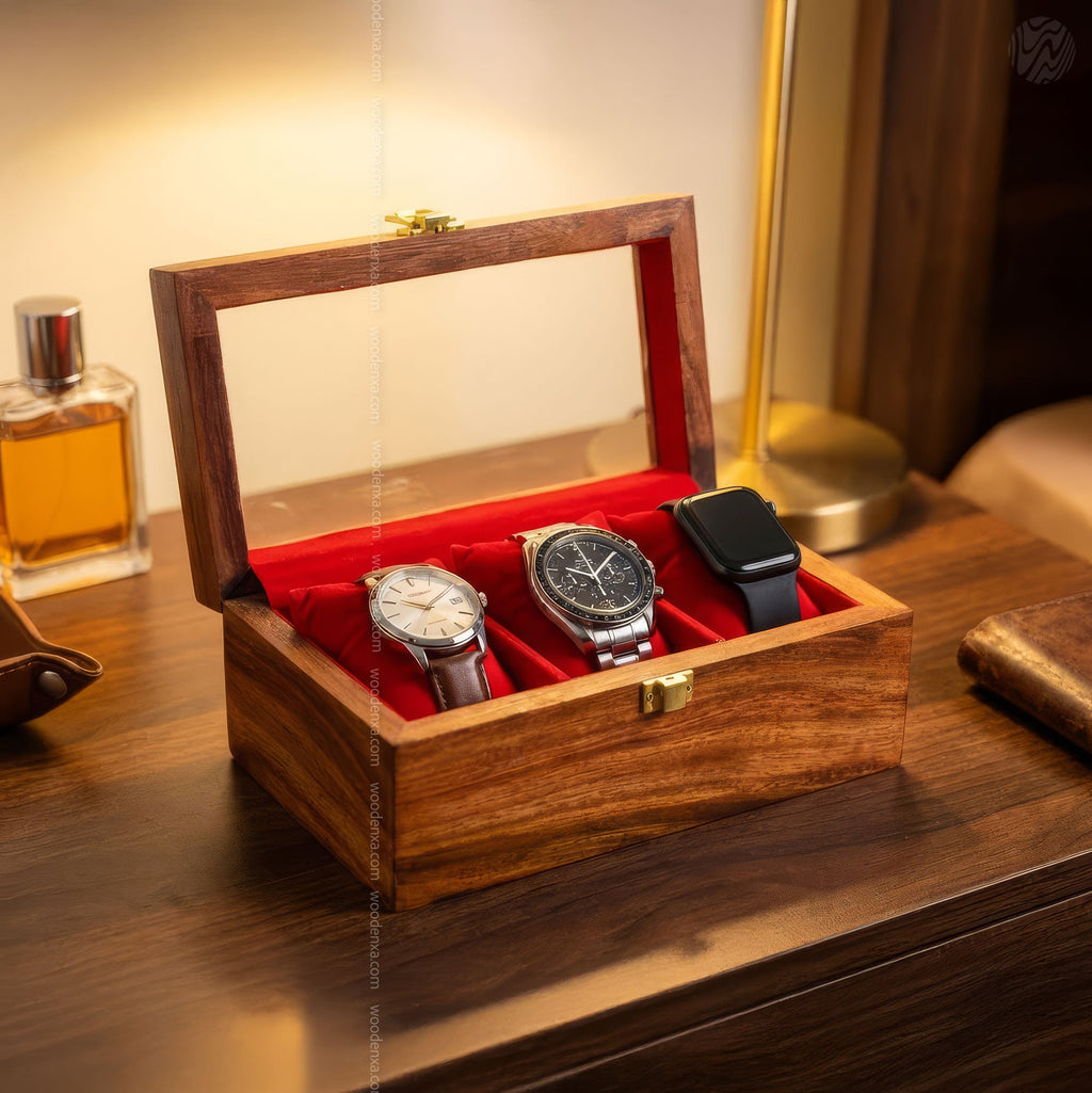 3 Watch Wooden Box with Glass