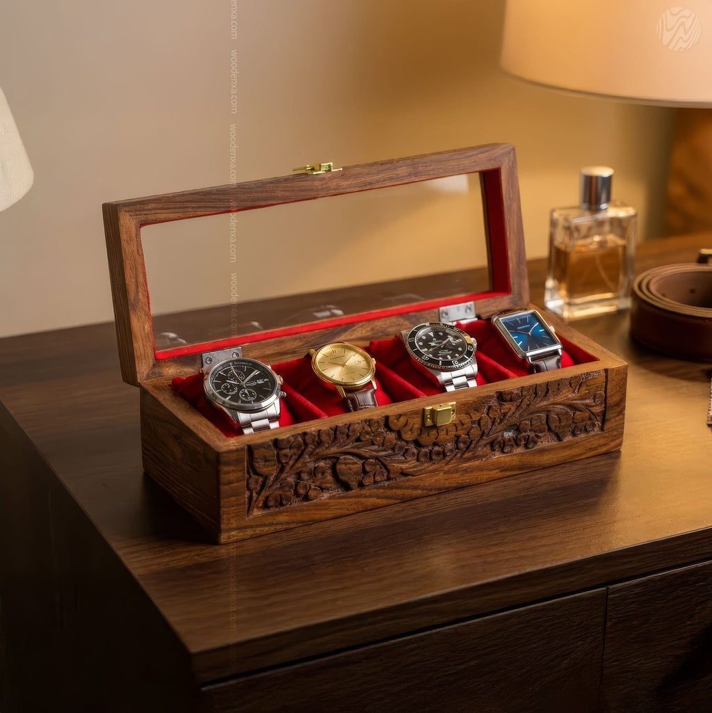 4 Watch Wooden Box with Glass