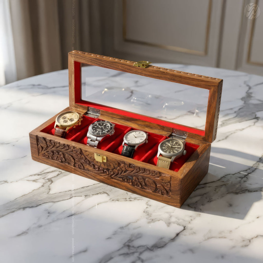 4 Watch Wooden Box with Glass