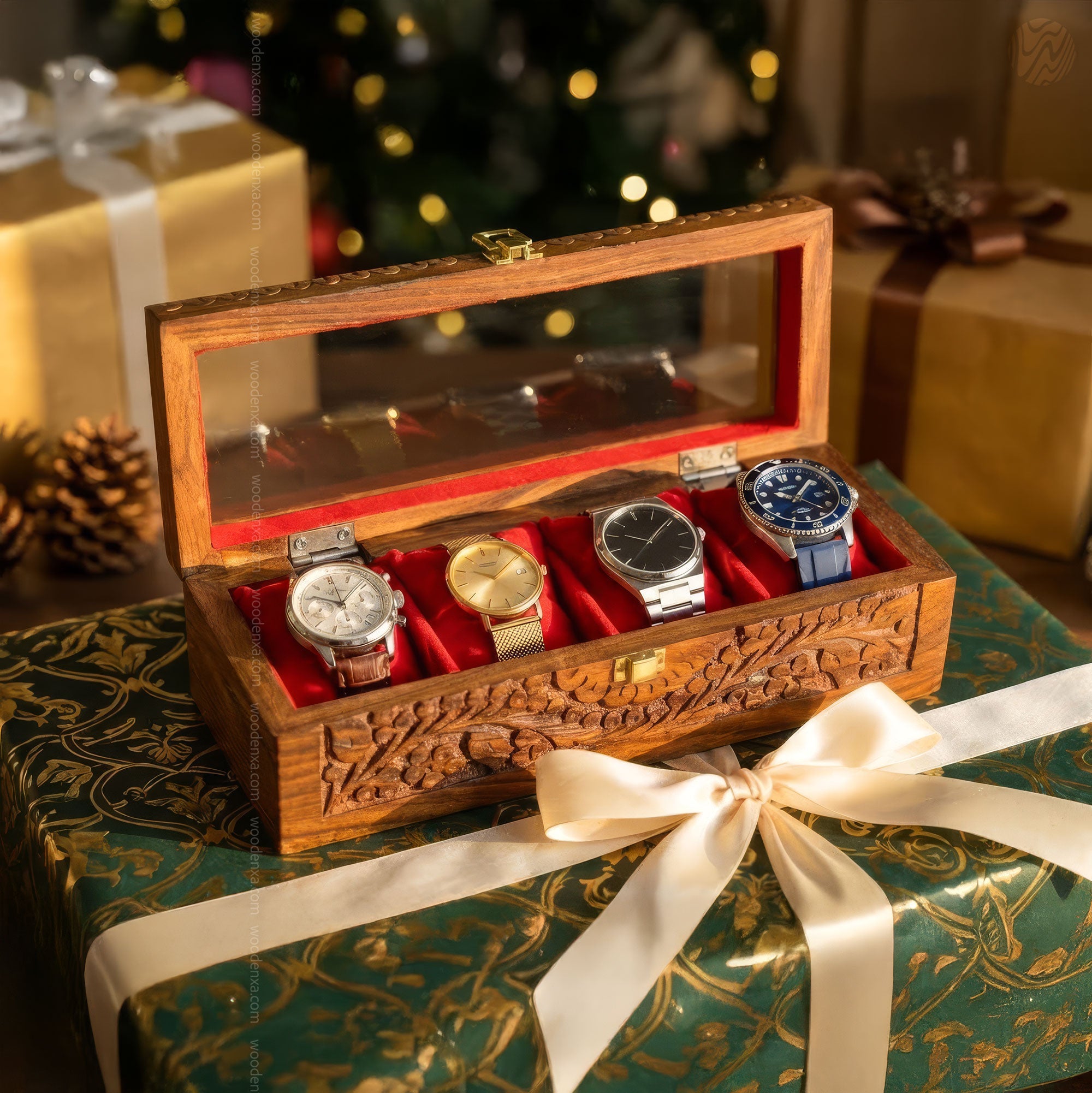 4 Watch Wooden Box with Glass