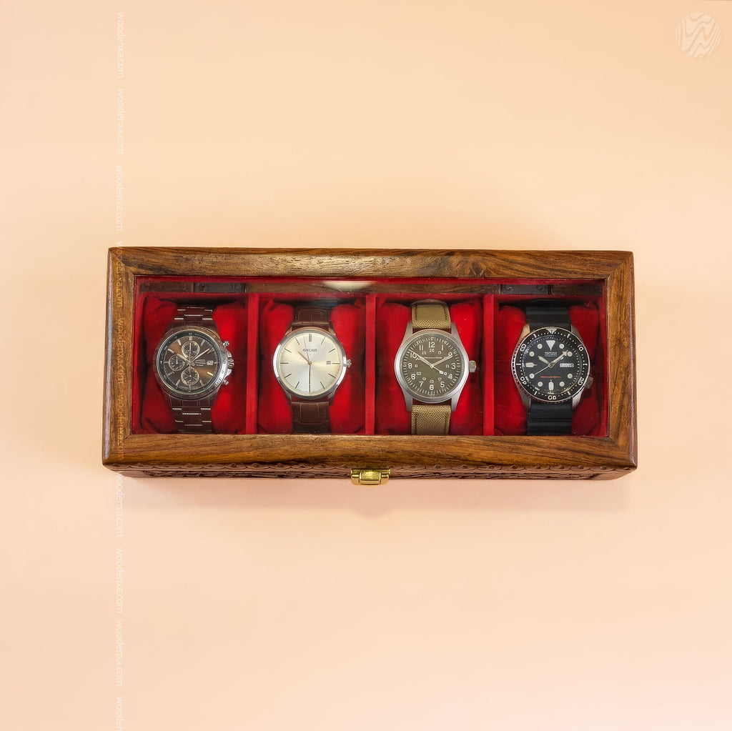 4 Watch Wooden Box with Glass