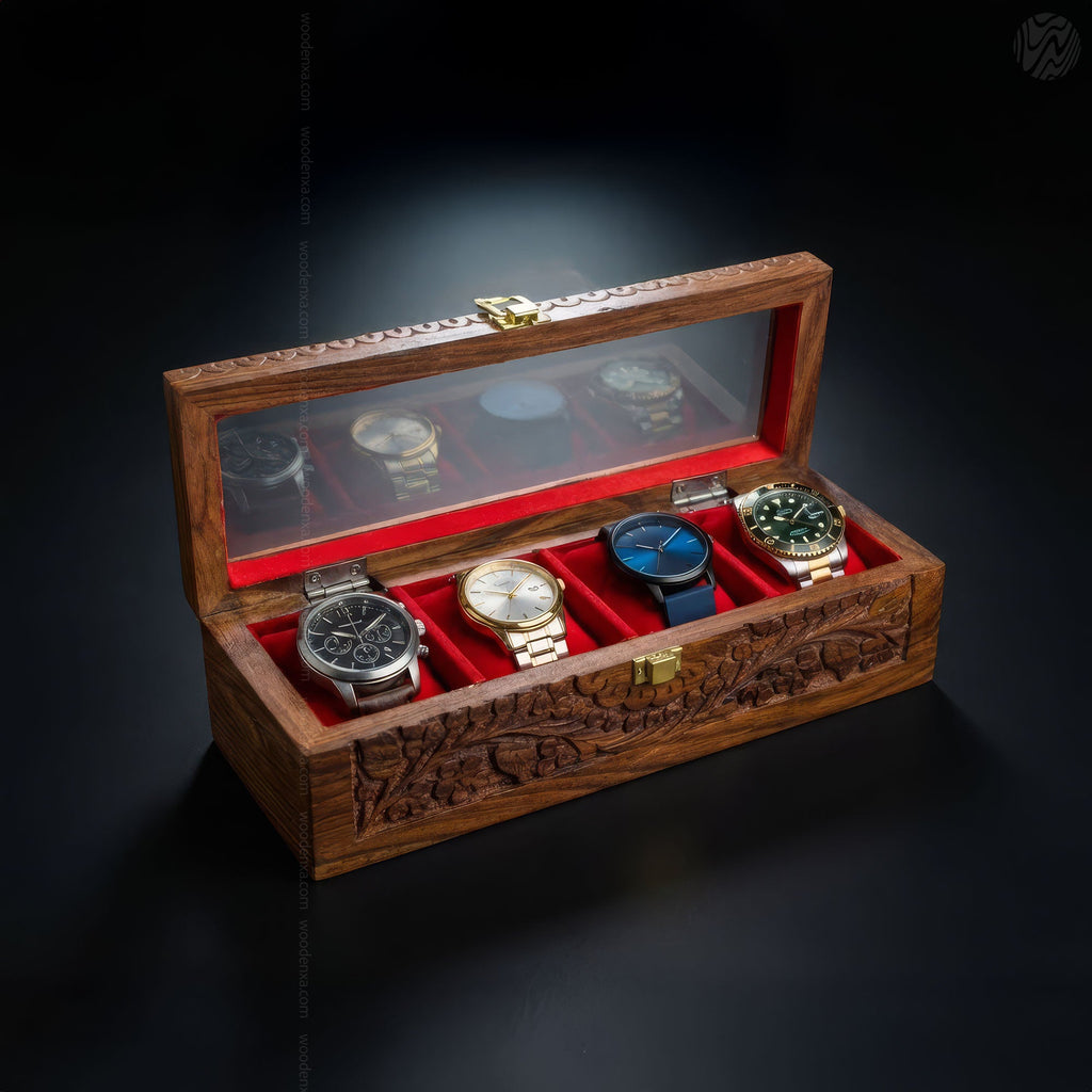 4 Watch Wooden Box with Glass