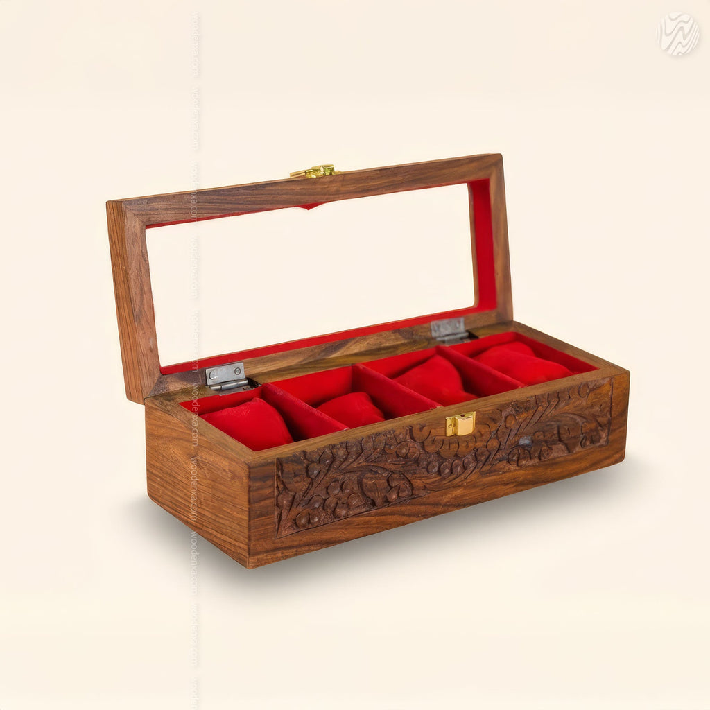 4 Watch Wooden Box with Glass