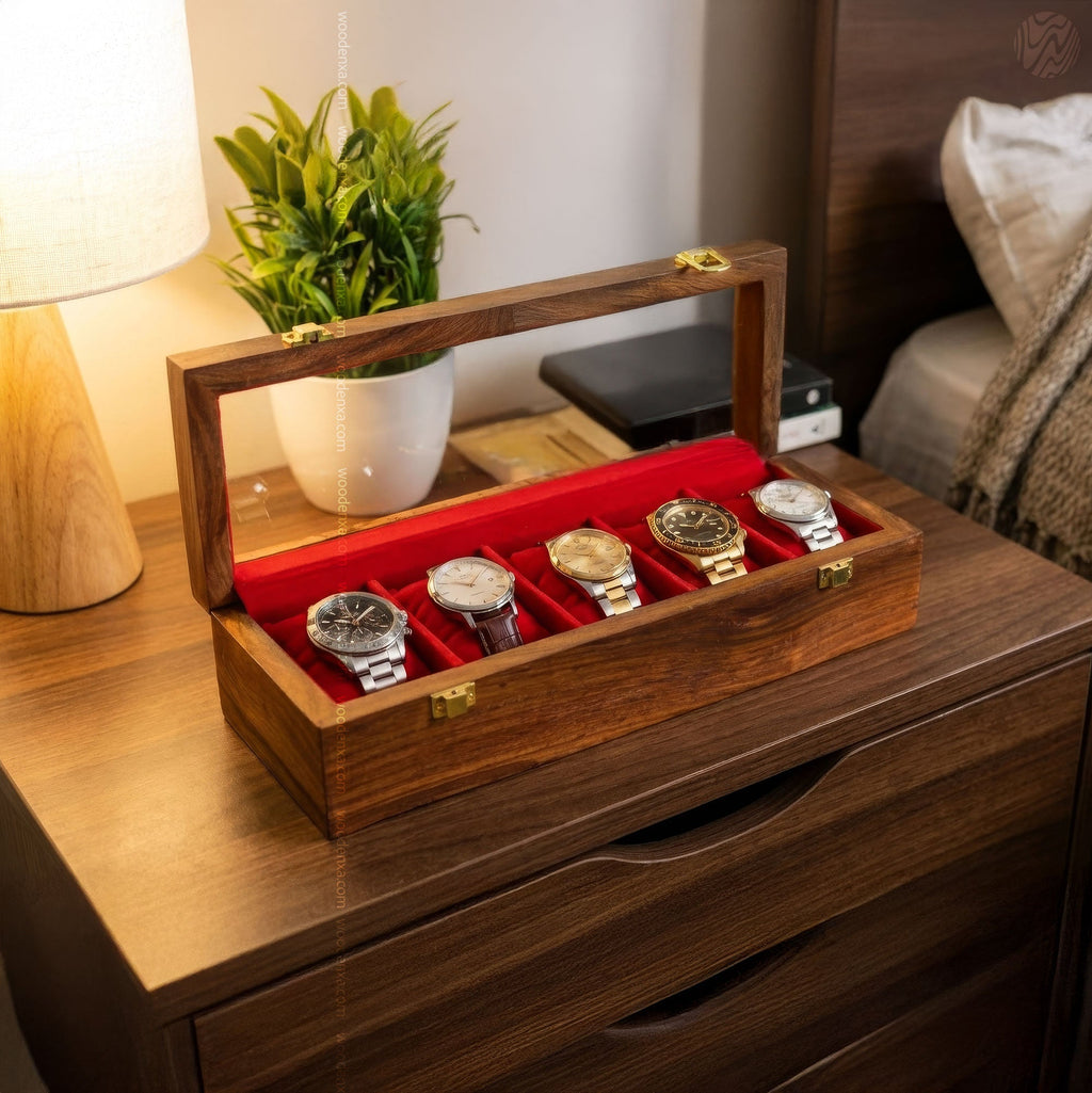 5 Watch Wooden Box with Acrylic