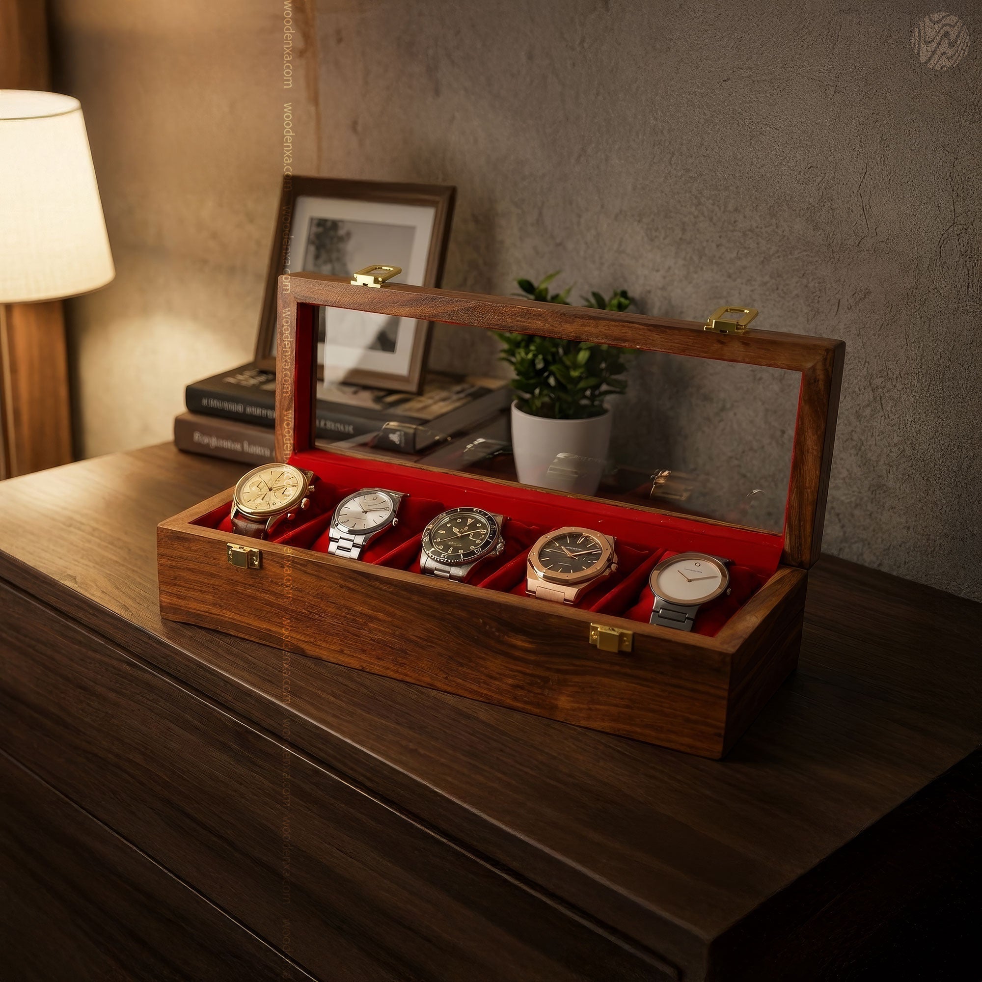 5 Watch Wooden Box with Acrylic
