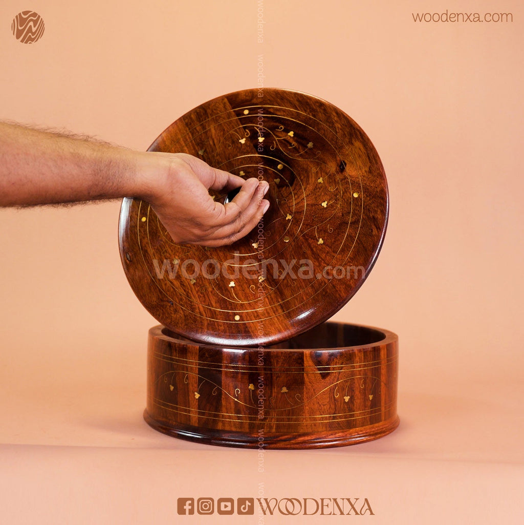 Wooden Hot Pot with Brass Work