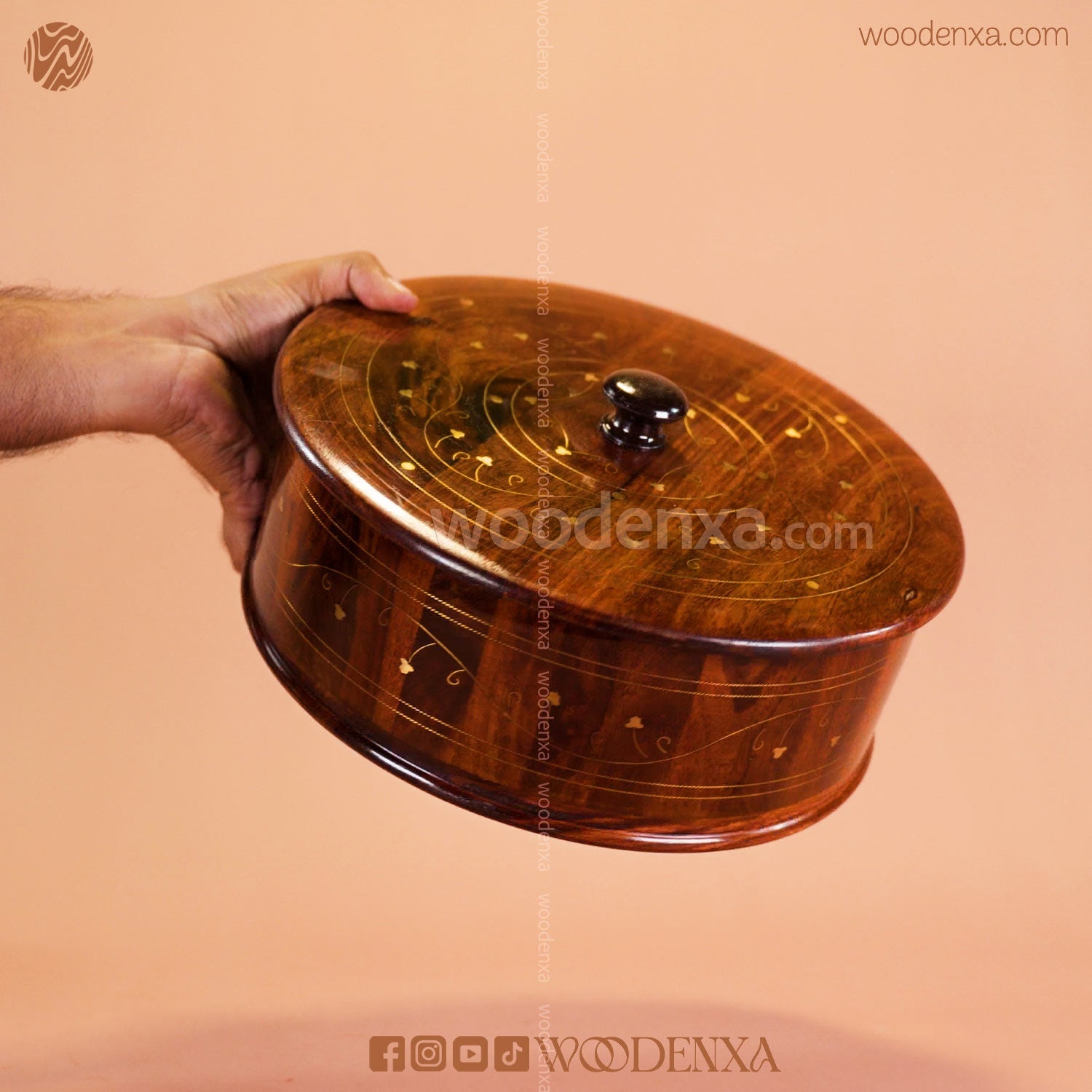 Wooden Hot Pot with Brass Work