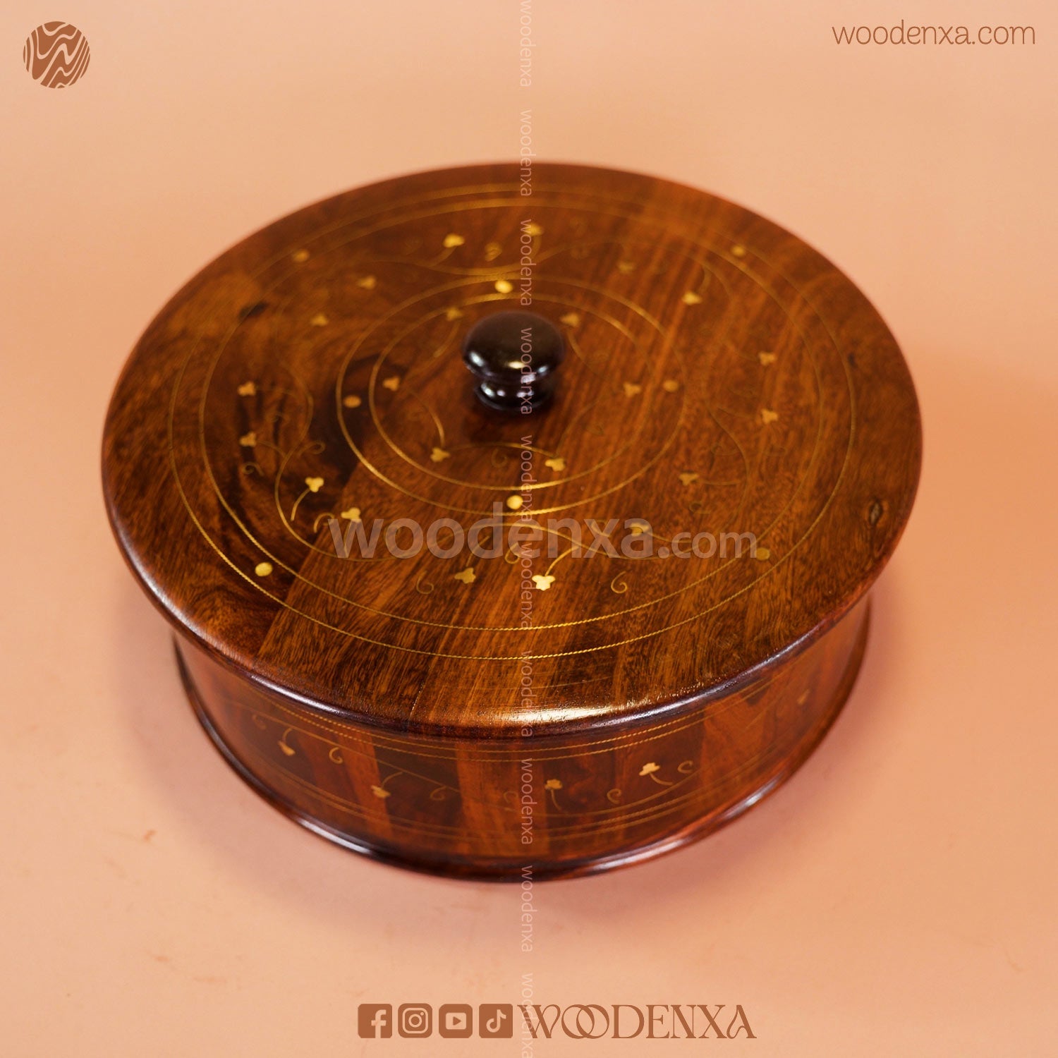 Wooden Hot Pot with Brass Work