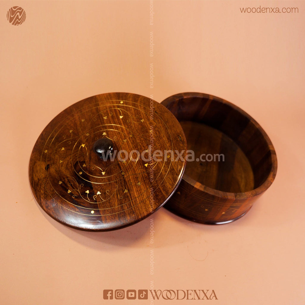 Wooden Hot Pot with Brass Work