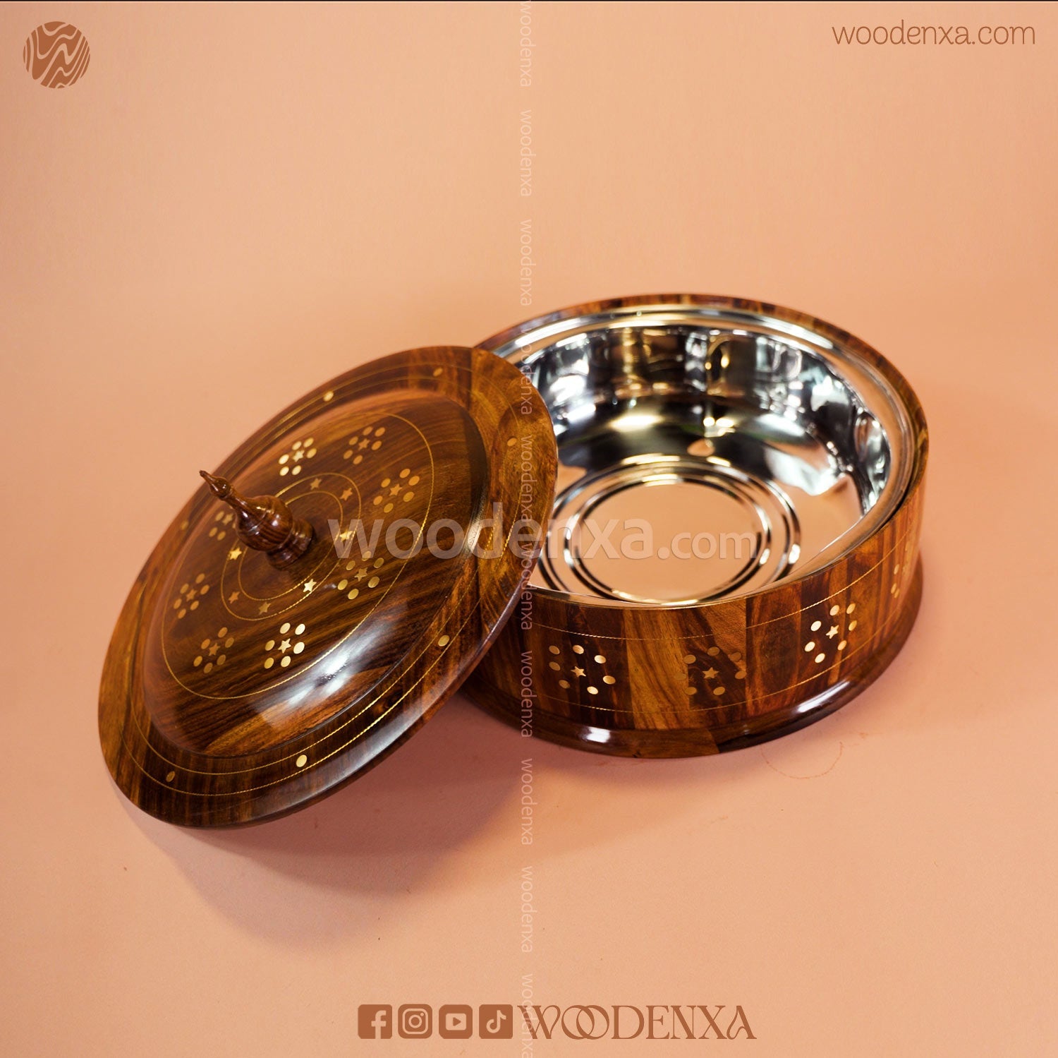 Wooden Hot Pot with Brass Work