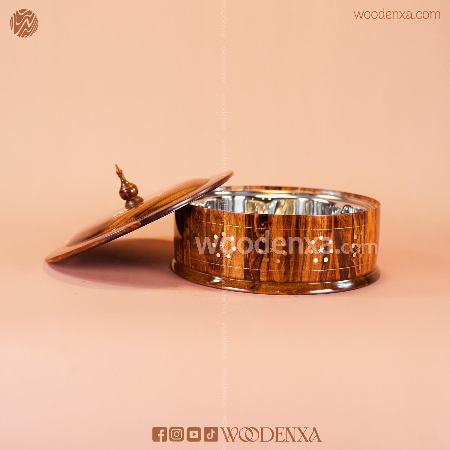 Wooden Hot Pot with Brass Work
