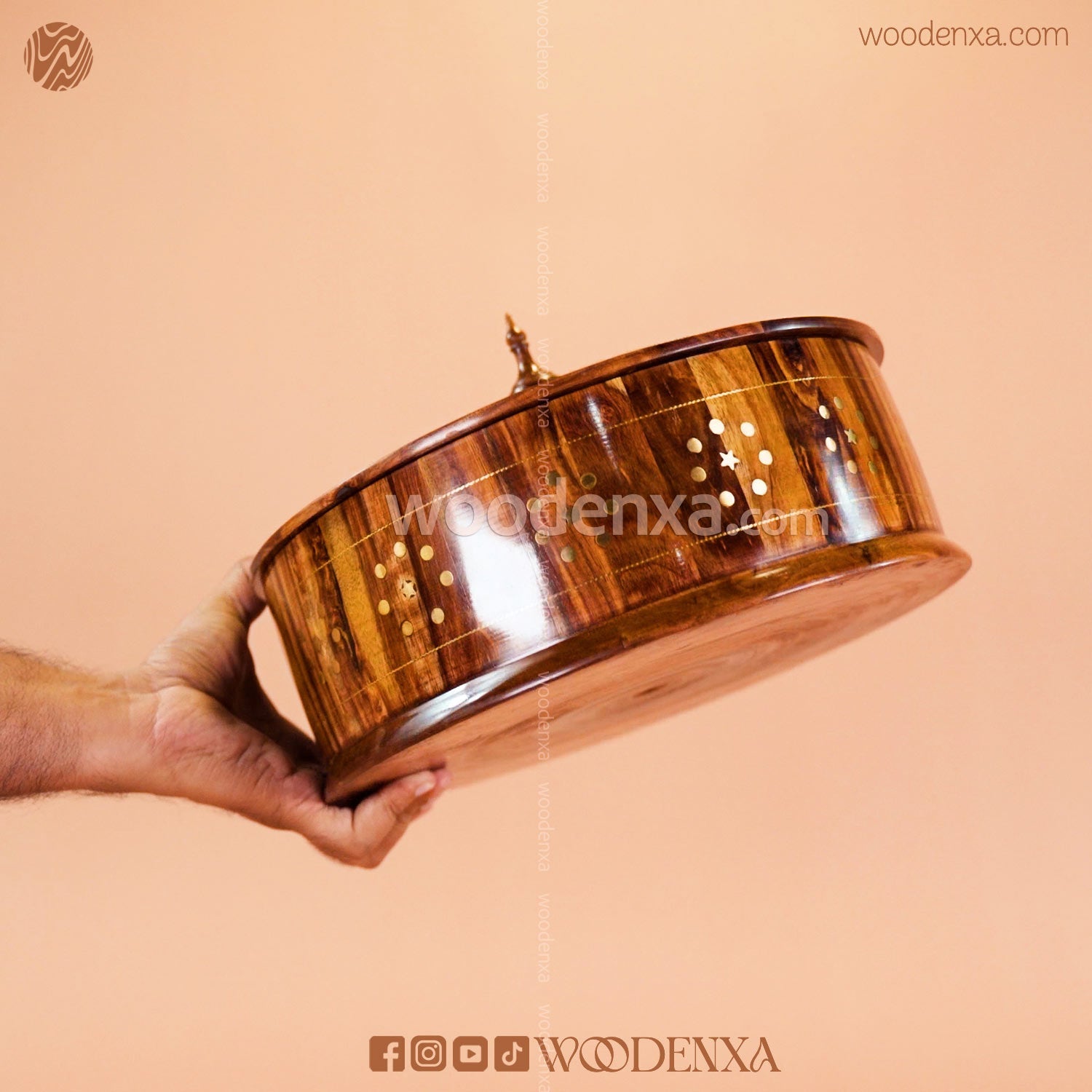 Wooden Hot Pot with Brass Work