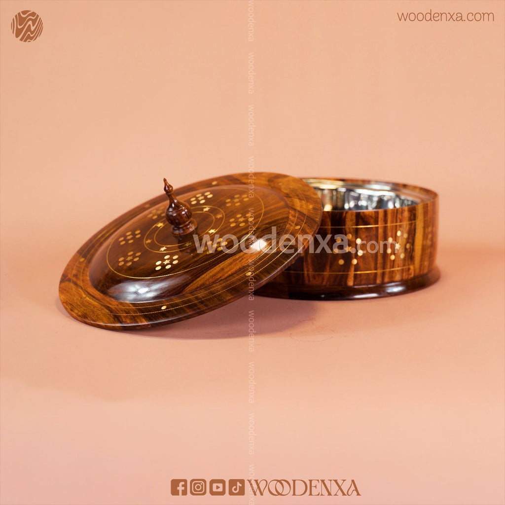 Wooden Hot Pot with Brass Work