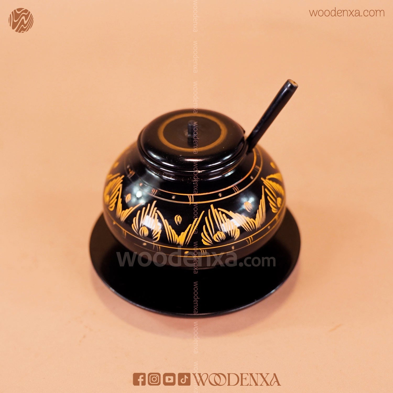 Wooden Sugar Pot Black with Fancy