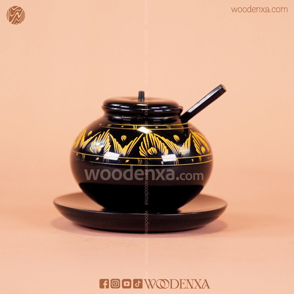 Wooden Sugar Pot Black with Fancy