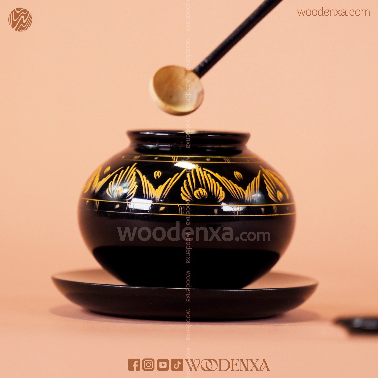 Wooden Sugar Pot Black with Fancy