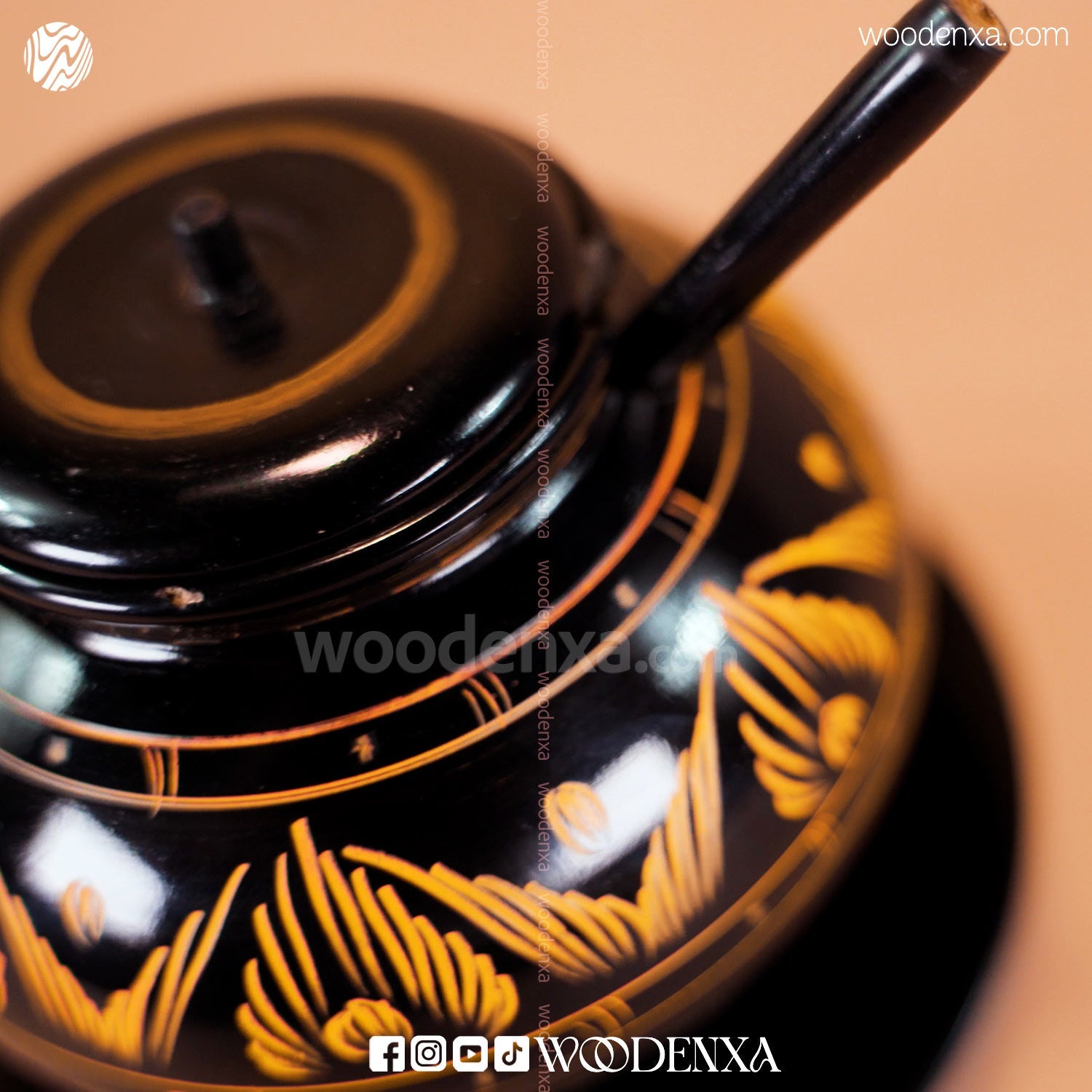 Wooden Sugar Pot Black with Fancy