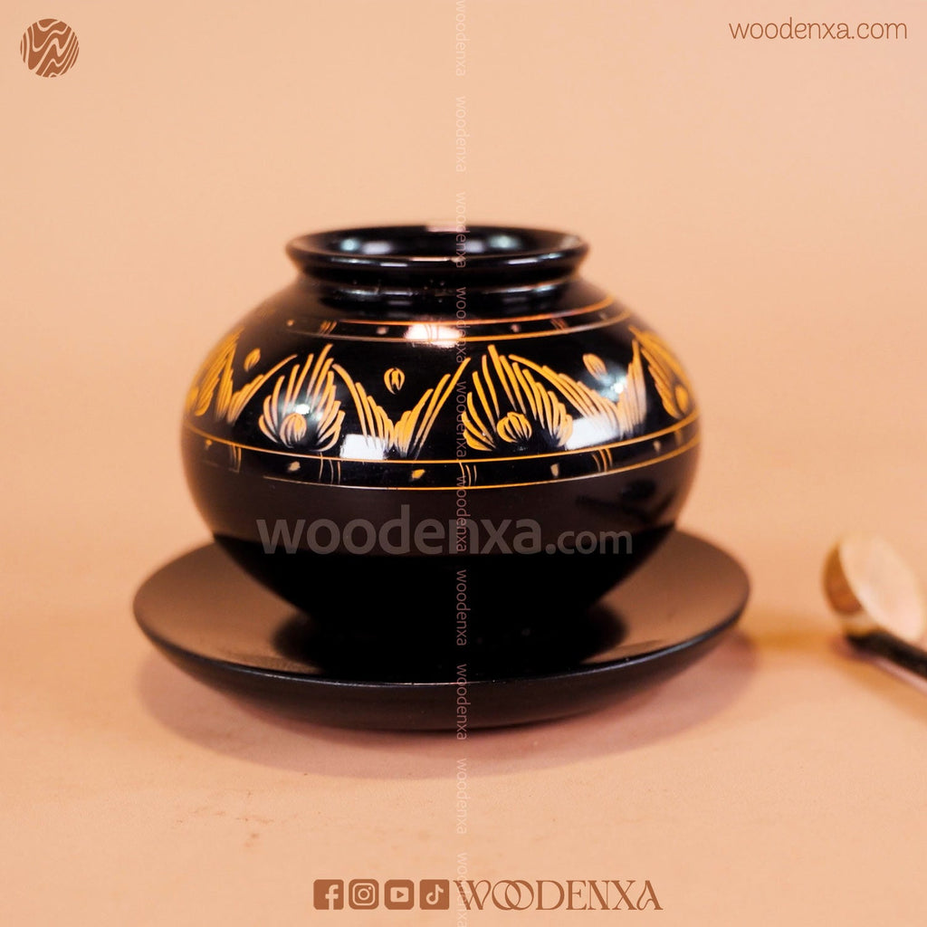 Wooden Sugar Pot Black with Fancy