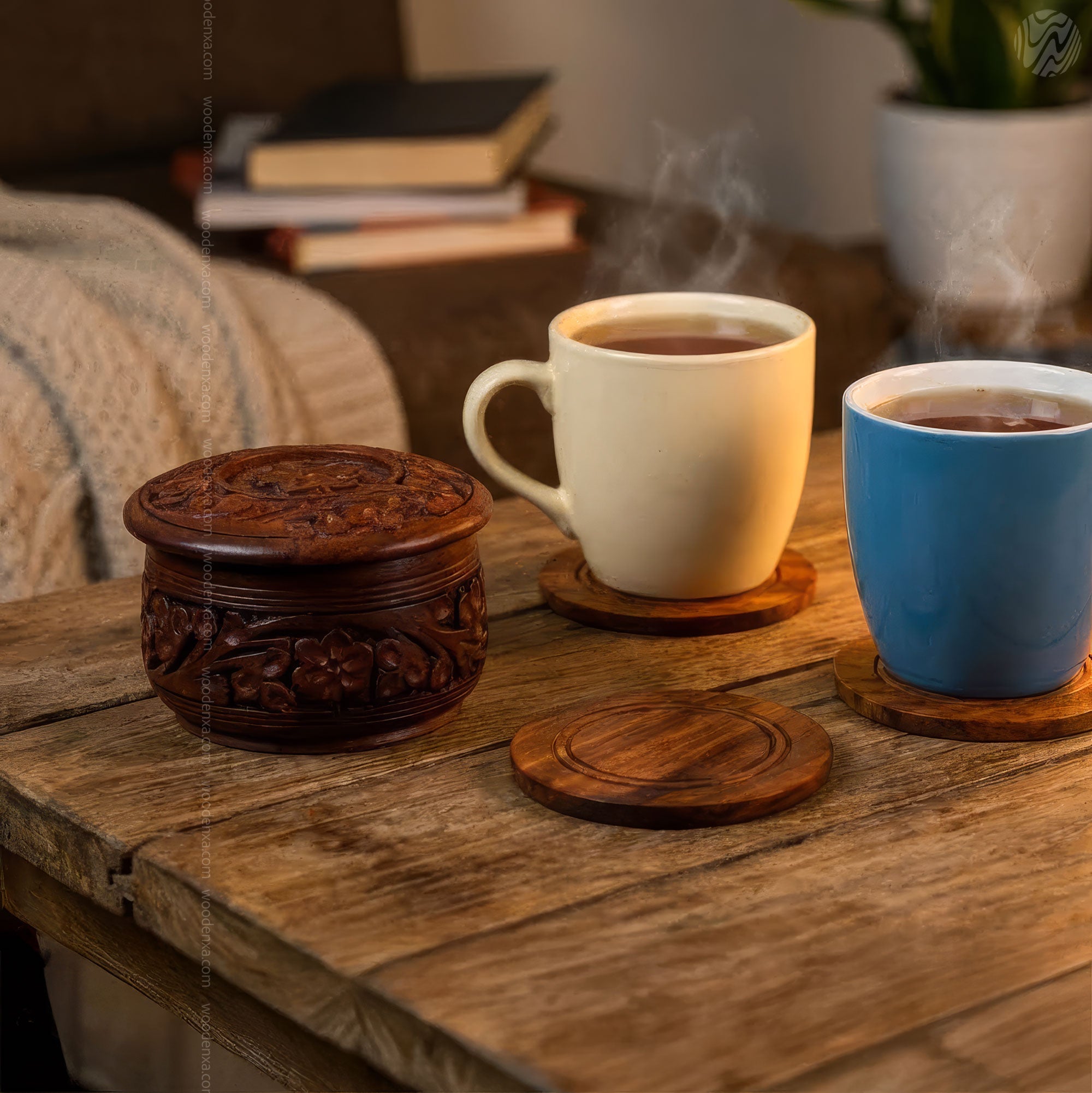 Wooden Handcrafted Tea Mates for 6