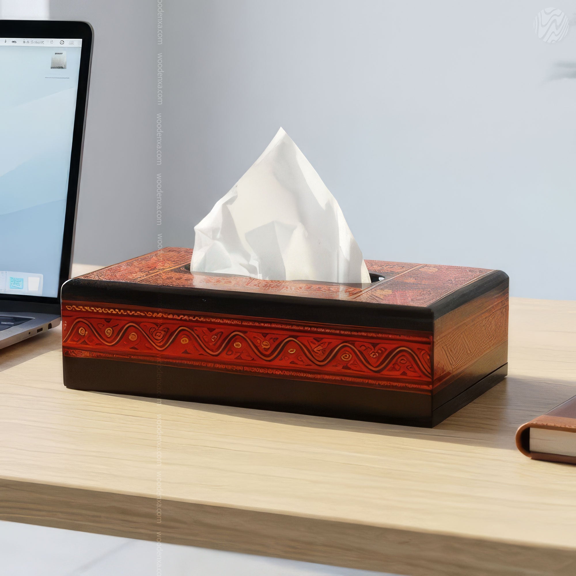Black Wooden Tissue Box with Red