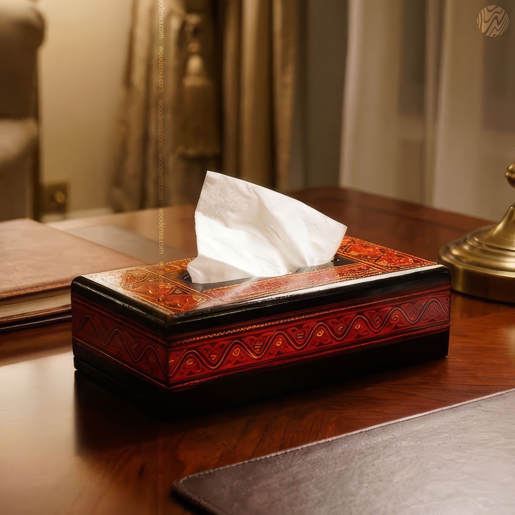 Black Wooden Tissue Box with Red