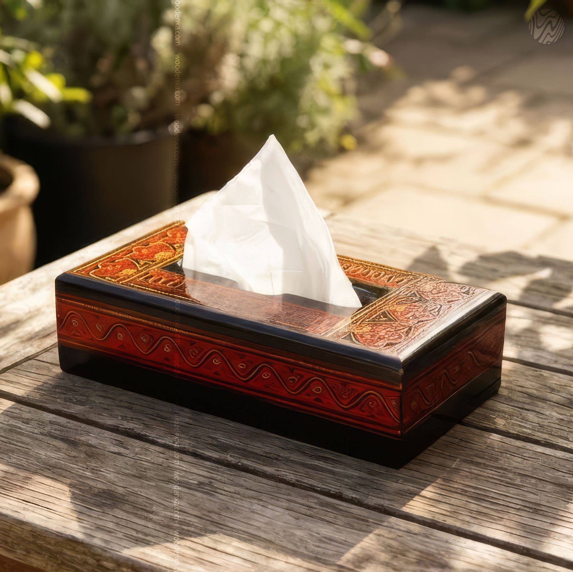 Black Wooden Tissue Box with Red