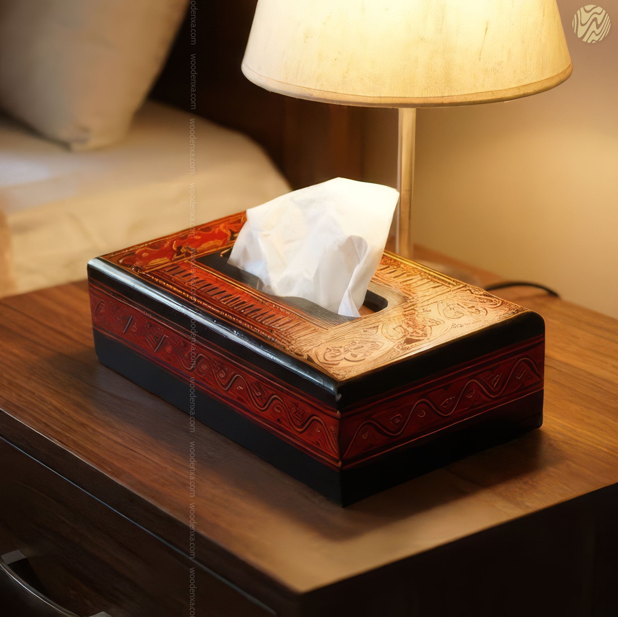 Black Wooden Tissue Box with Red