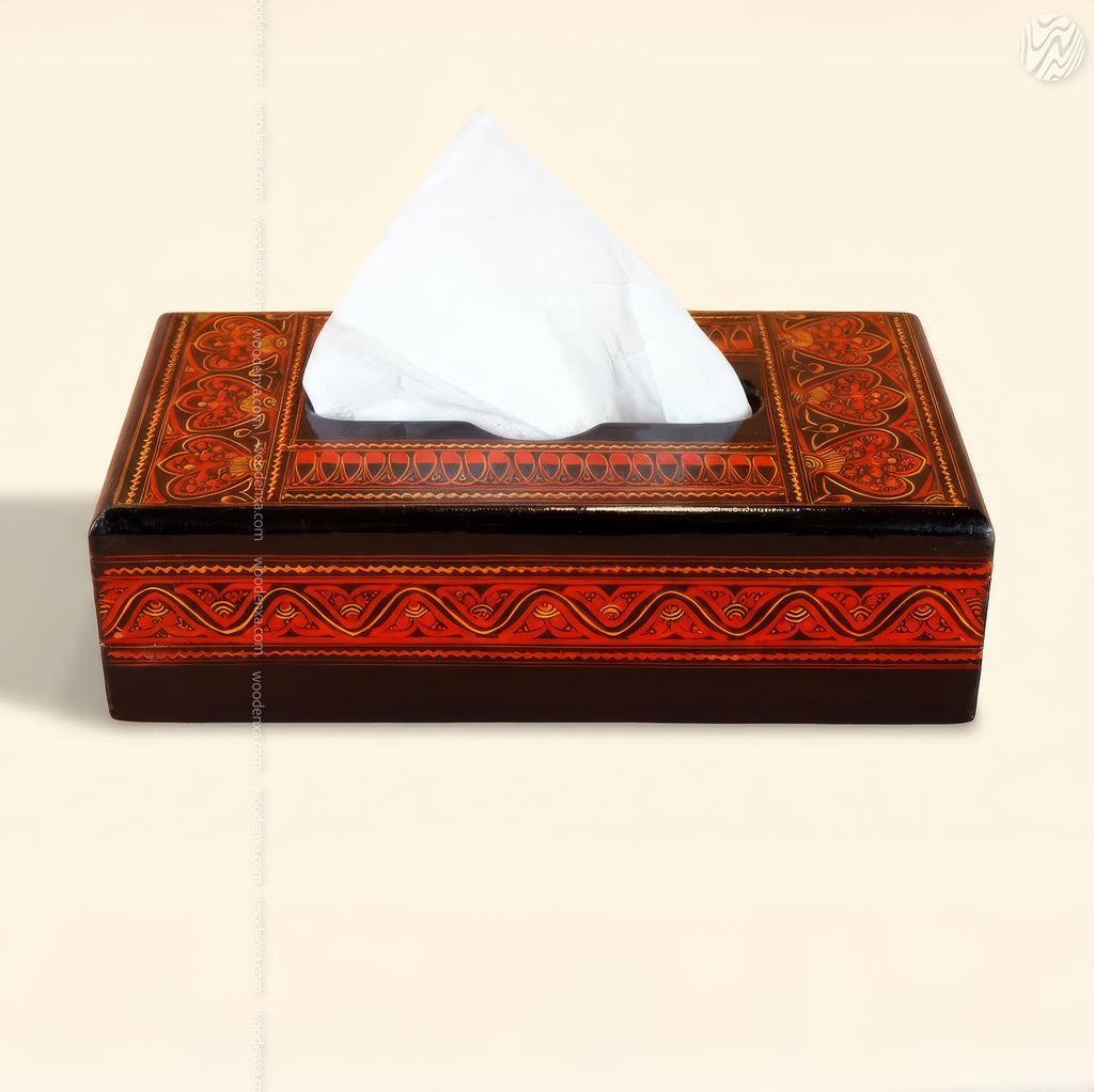 Black Wooden Tissue Box with Red