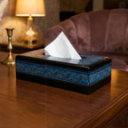 Black Wooden Tissue Box with Blue