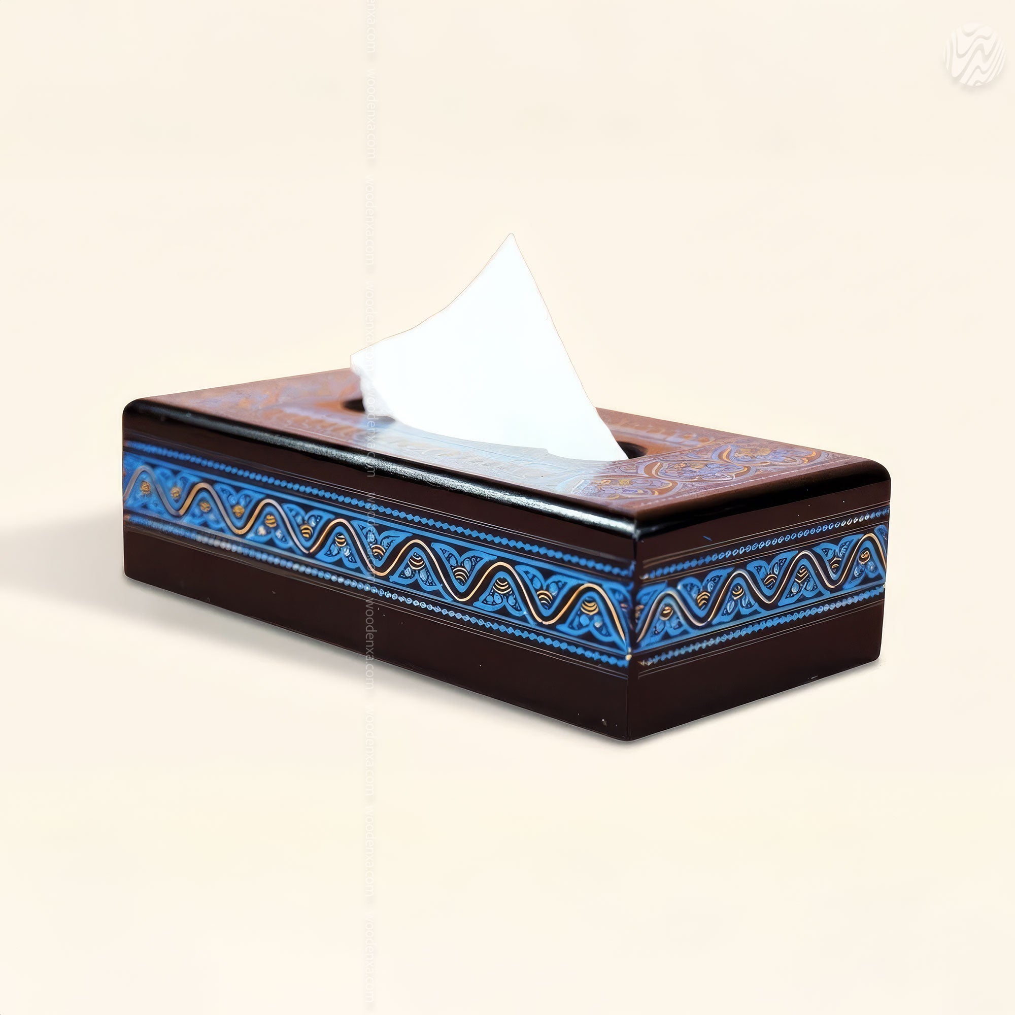 Black Wooden Tissue Box with Blue