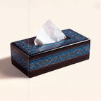 Black Wooden Tissue Box with Blue