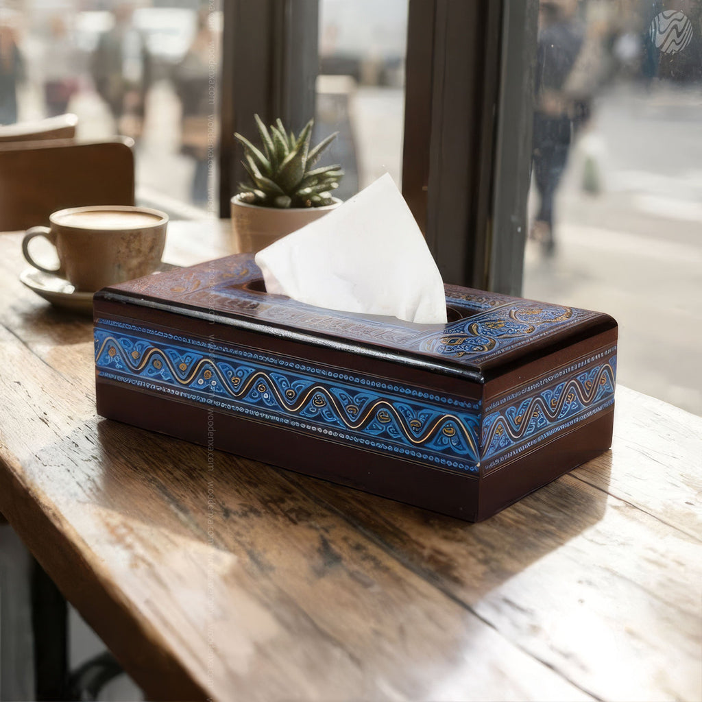 Black Wooden Tissue Box with Blue