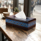 Black Wooden Tissue Box with Blue