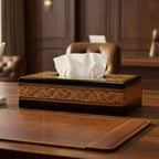 Black Wooden Tissue Box with Golden