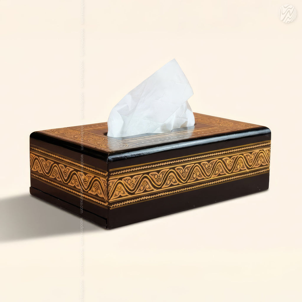 Black Wooden Tissue Box with Golden